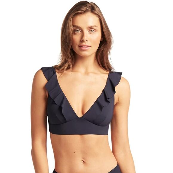 NWT Sea Level Swim Essentials Frills Bra Top Women's Size 10 Navy Night Sky Blue - Picture 2 of 8